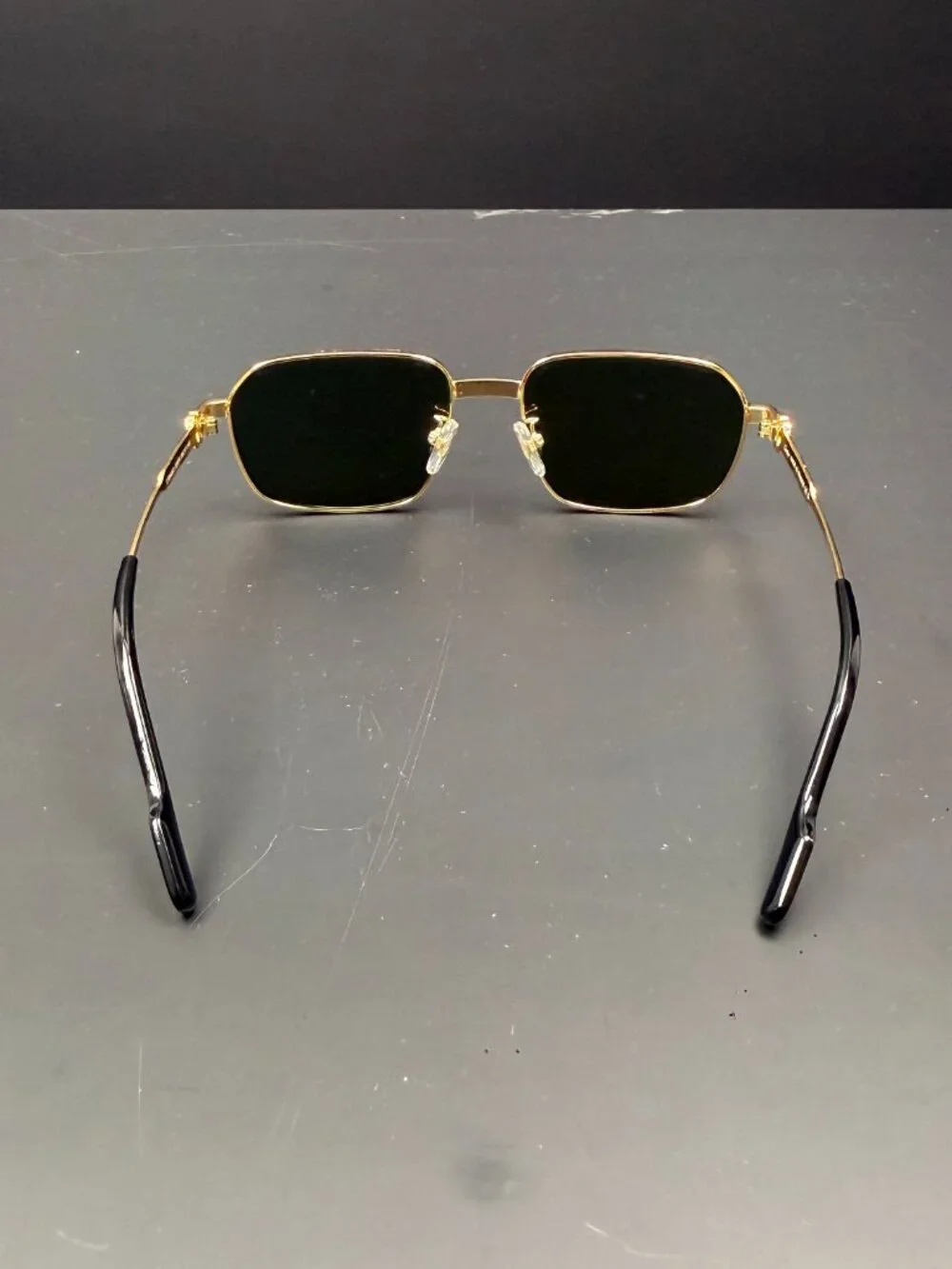 High‑End Designer Style Sunglasses, Slim Gold Metal Rectangle Frame Brown Lens F